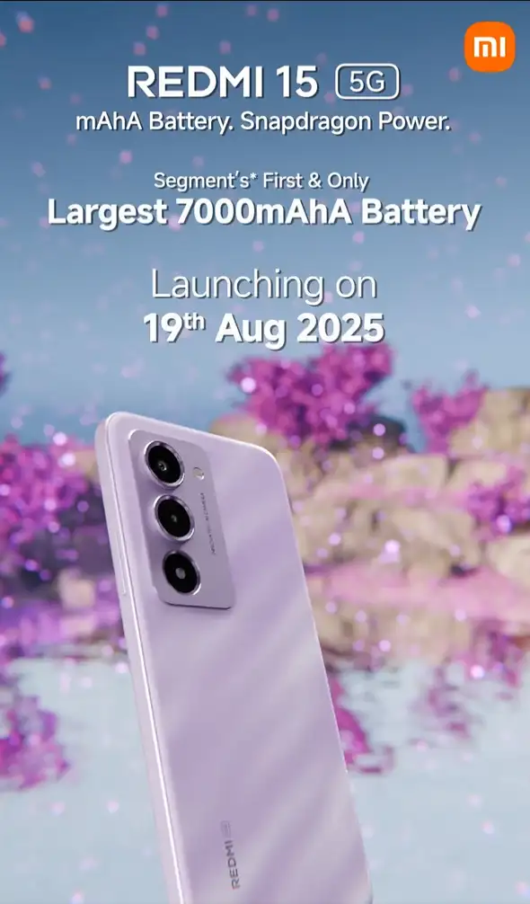 Redmi 15 5G is set to Launch in India on August 19, 7000 mAh Battery, Snapdragon 6s Gen3 Processor