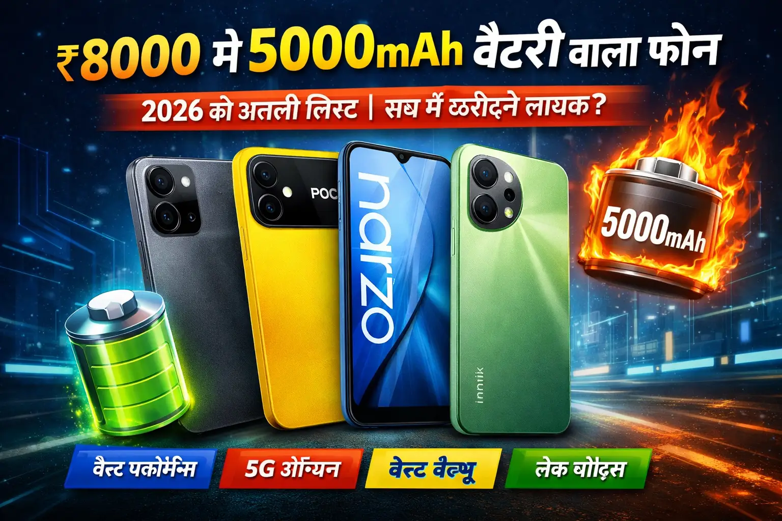 8000 में 5000mAh बैटरी वाला फोन: 2026 की असली लिस्ट